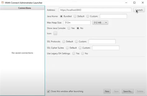 logging in to mirth connect administrator .